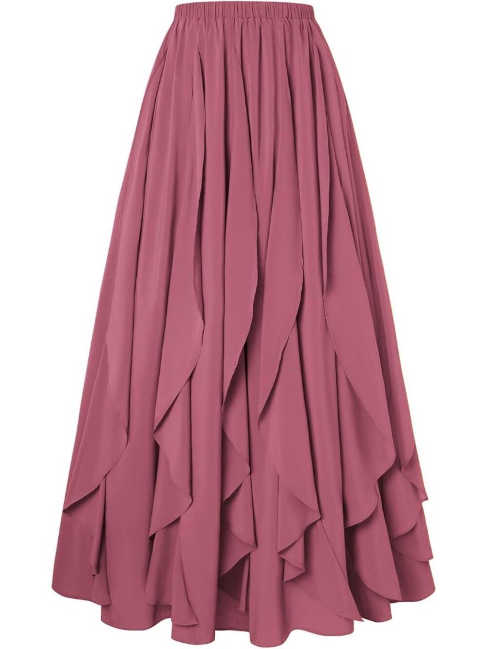 Women's Boho Renaissance High Waisted Ruffle Pink Flowy Long Maxi Skirt